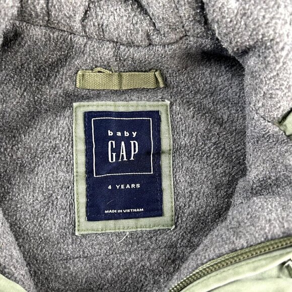 Gap Baby Kids unisex Hooded Zip/ Button Up Army Jacket Size 4 Army Green - Picture 5 of 9